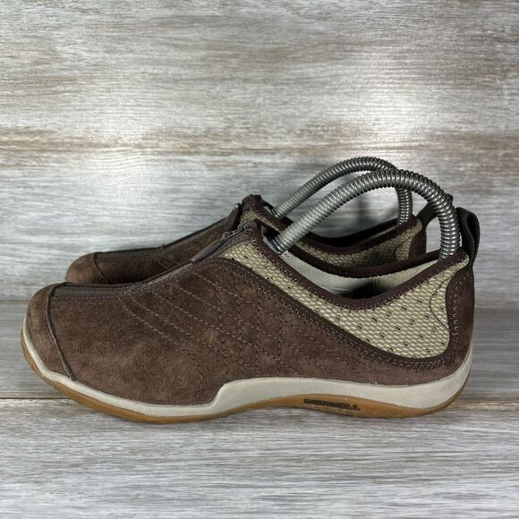 Merrell Shoes - Merrell Women’s Lorelei Leather Zip Espresso Brown Slip On Hiking Shoes Size 7.5